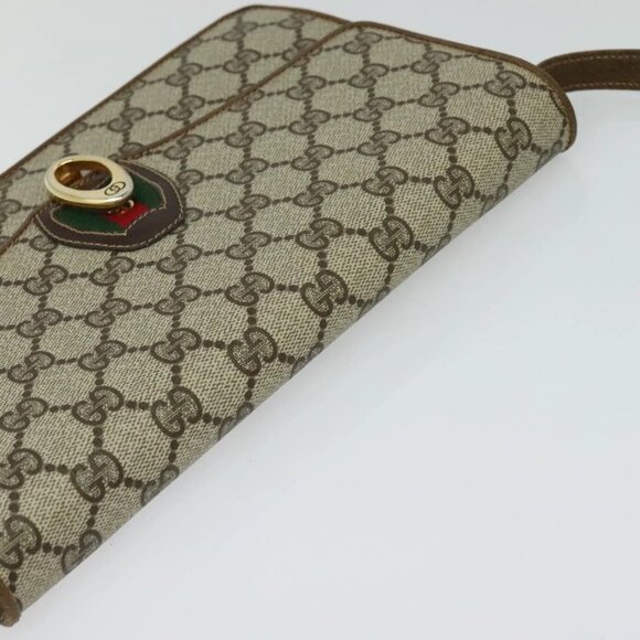 GUCCI GG Supreme Web Sherry Line Shoulder Bag PVC Beige Gold Auth - Picture 13 of 16